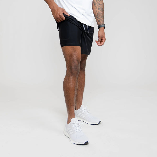 Rhoback Grit Gym Shorts 7" Lined Stretch Black Athletic Large Performance NWOT