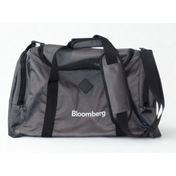 Bloomberg Duffle Gym Bag Black Gray Shoulder Travel Overnight NWOT