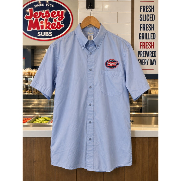 Jersey Mike's Subs Shirt Mens Medium Blue Short Sleeve Button Uniform