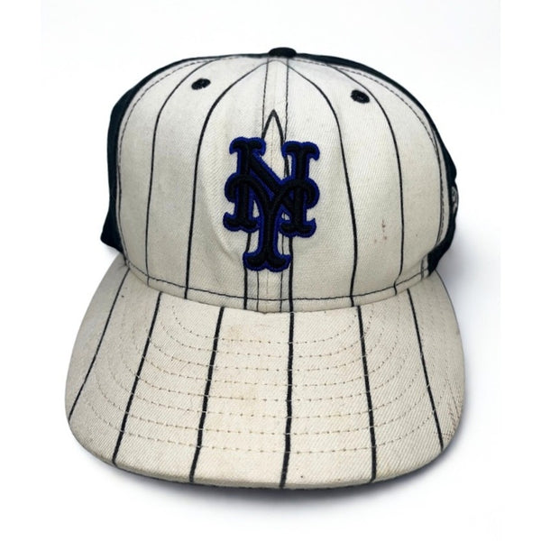 New York Mets New Era 59FIFTY Pinstripe Fitted Hat 7 3/8 USA Wool Y2K MLB Cap