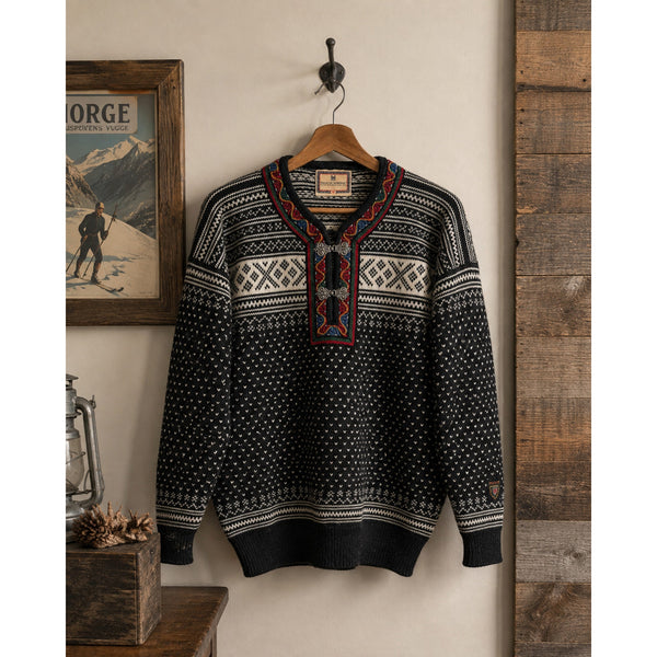 Dale of Norway Setesdal Lusekofte Pullover Sweater Sz. M Black White 100% Wool