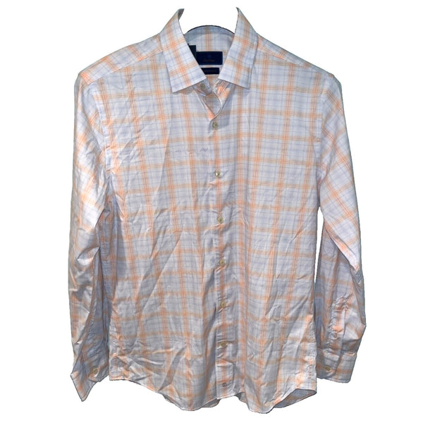 David Donahue Sky Melon Plaid Performance Sport Shirt Men's Medium NWT $165