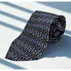 Paolo Gucci Vintage Equestrian Silk Tie Navy Blue Gold Geometric Made in Italy