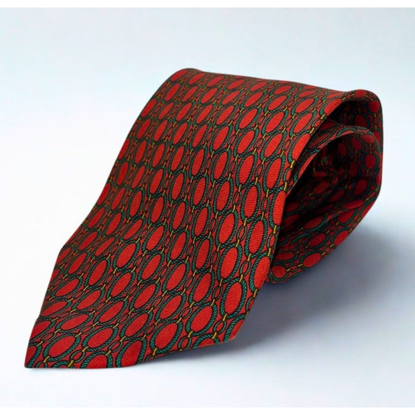 Paolo Gucci Silk Tie Vintage Made in Italy Red Geometric Equestrian 100% Silk