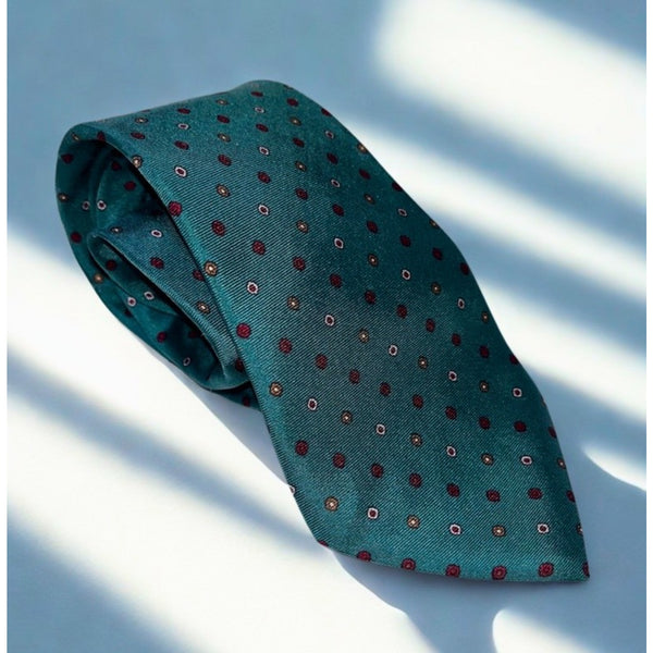 Christian Dior Geometric Dot Silk Tie Teal Burgundy Made in USA Paris New York