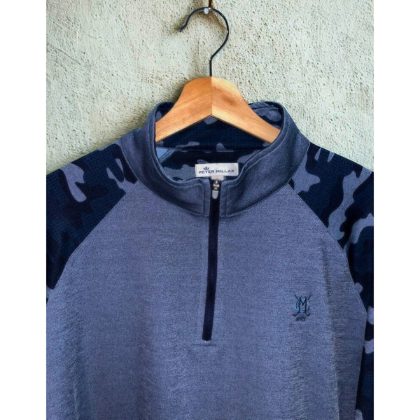 Peter Millar Perth Performance Quarter Zip Montclair Golf Club Blue Camo Size L