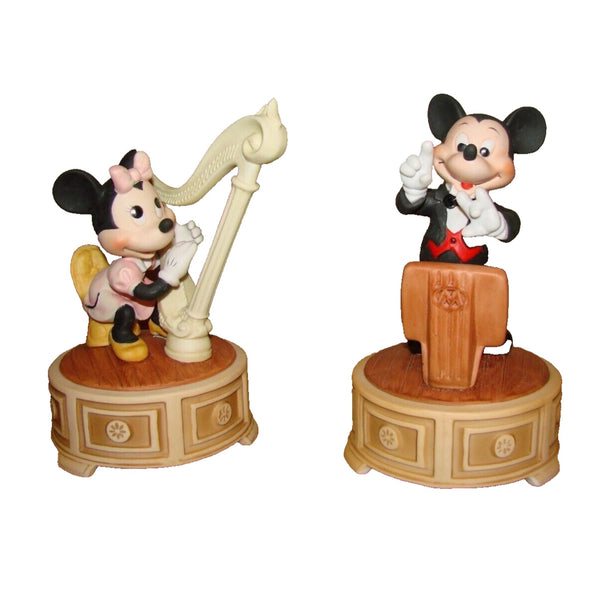 Walt Disney Productions Mickey & Minnie Wind Porcelain Musical Figurines Vintage