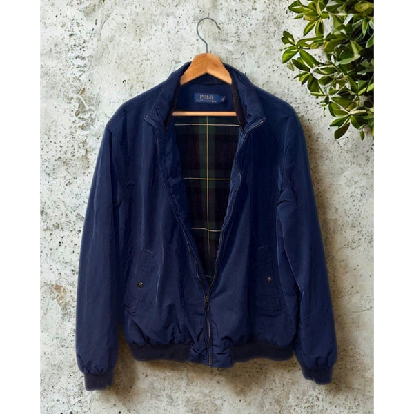 Polo Ralph Lauren Bomber Jacket Blue XL Full Zip Harrington Plaid Lined