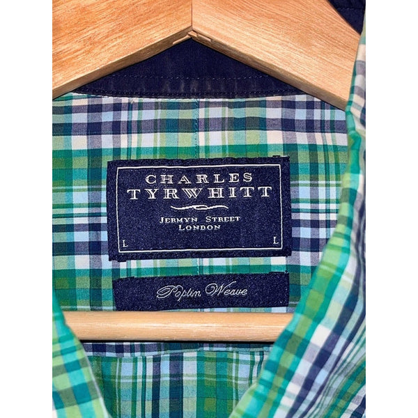 Charles Tyrwhitt Poplin Weave Dress Shirt Non Iron Extra Slim Fit Check Sz. L
