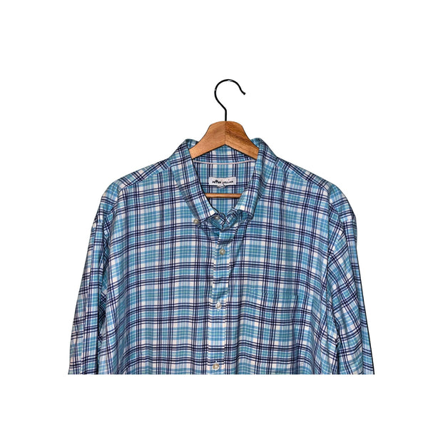 Peter Millar Boardsail Plaid Shirt XL Cotton Silk Button Down $149 EUC