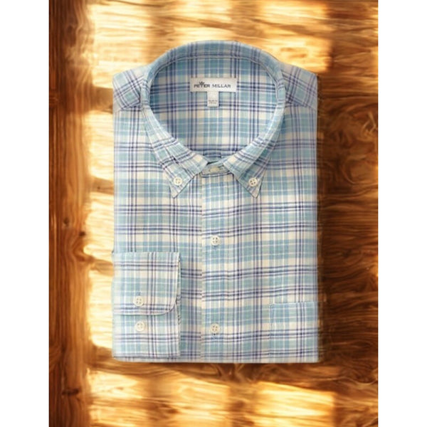 Peter Millar Boardsail Plaid Button Down Shirt Men's XL Cotton Silk $149 EUC