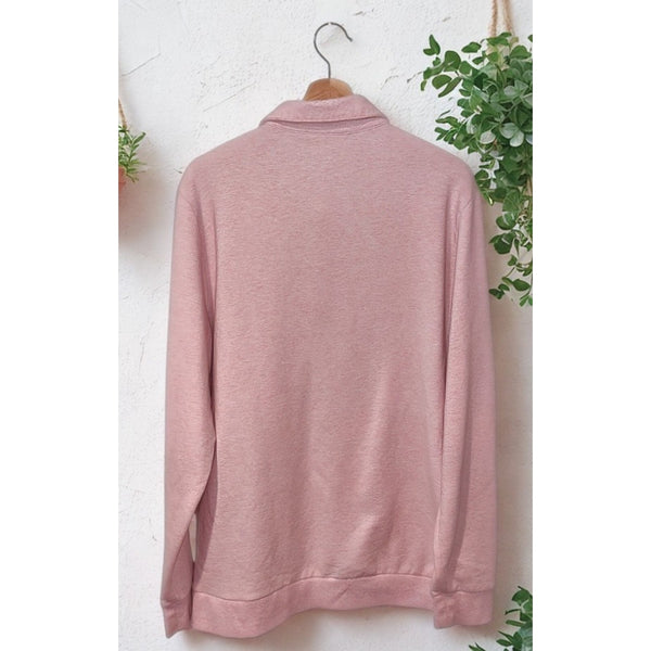 Criquet Mens L Pink Collared Polo Sweatshirt Rugby Pullover Kangaroo Pocket