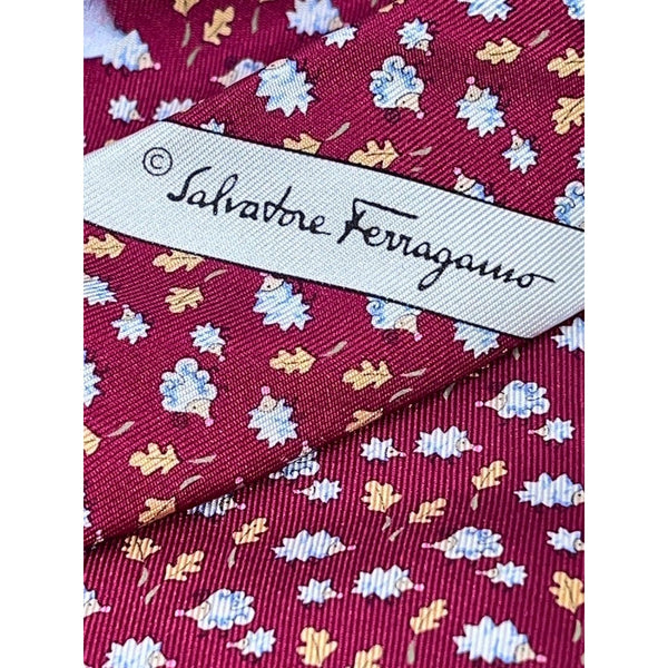 Salvatore Ferragamo Vintage Silk Tie Italy Floral Hand Made 100% Luxury Red