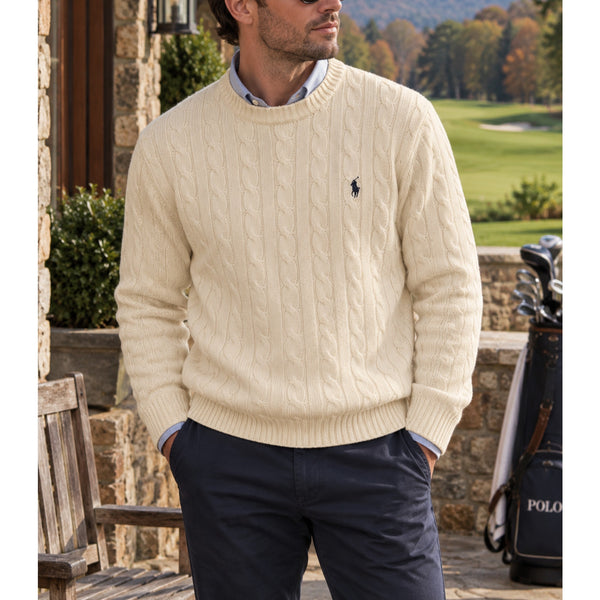 Polo Ralph Lauren Cable Knit Sweater Men's L Cream Wool Cashmere Pony