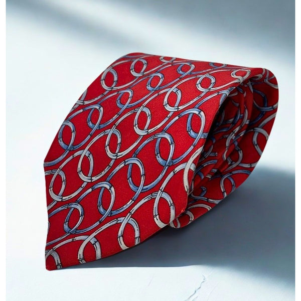 Gucci Silk Tie Red Equestrian Horsebit Geometric Made in Italy Luxury Classic