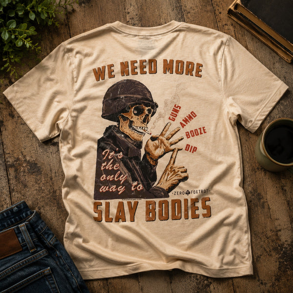 Zero Foxtrot Essentials Tee XL Need More Guns Ammo Booze Dip Graphic T-Shirt