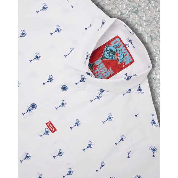 Dixxon The Gnartini Party Shirt Men's 5XL White Martini Print Button Up NWOT