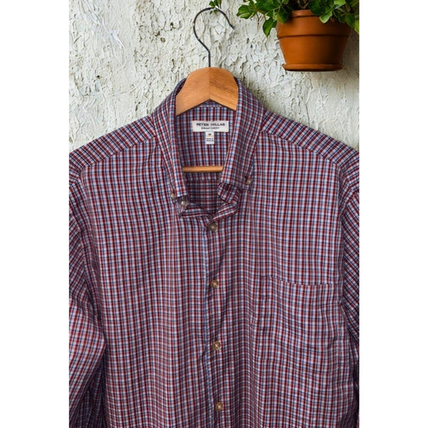 Peter Millar Crown Sport Summer Comfort Ashbury Plaid Performance Shirt Sz M