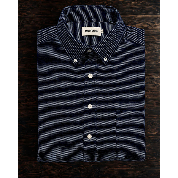 Taylor Stitch The Jack Reverse Jacquard Button Down Shirt Men's 42 L Navy EUC