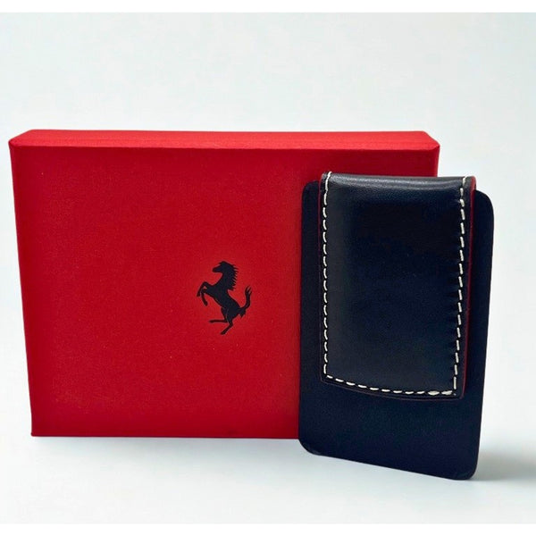 Ferrari Leather Money Clip Wallet Made In Italy W/ Presentation Box New