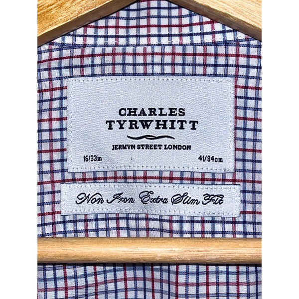 Charles Tyrwhitt Dress Shirt Non Iron Extra Slim Fit Check Men's 16/33