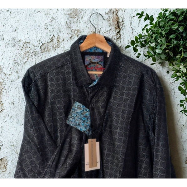 Robert Graham Rialto Shirt 3XL Classic Fit Black Jacquard Flip Cuff Luxury NWT
