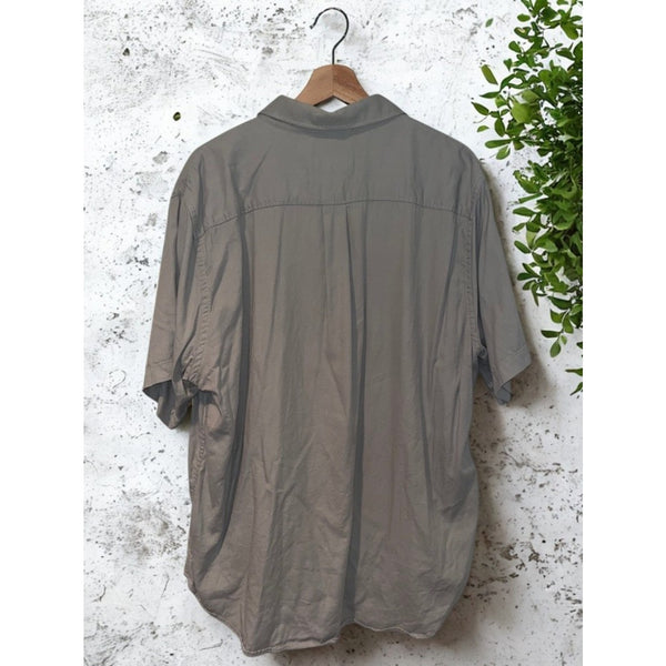 Buck Mason Draped Twill Shirt Men's 2XL Gray Short Sleeve Cotton Rayon Button Up