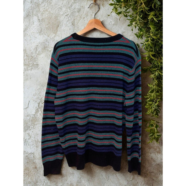 J.Crew Lambswool Crewneck Sweater Men’s Large Tartan Stripe Knit Pullover