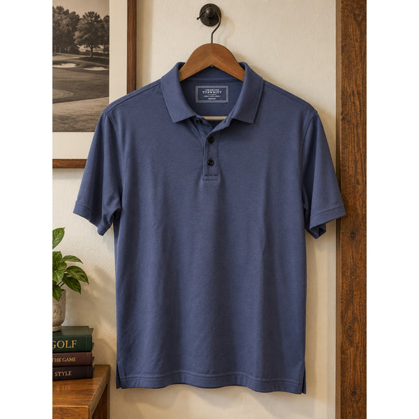 Charles Tyrwhitt Smart Cotton Polo Shirt Men's M Blue Jersey Short Sleeve NWOT