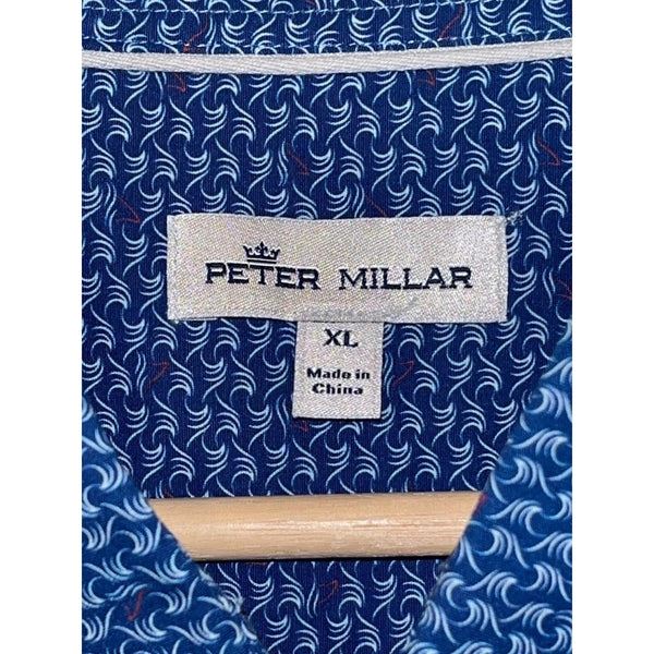 Peter Millar Seaside Waves Fins Cotton Stretch Shirt XL NWOT MSRP $145 Blue