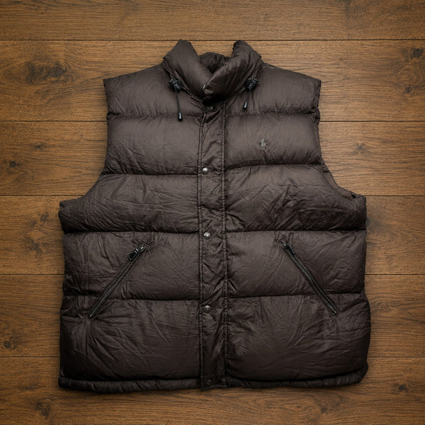 Polo Ralph Lauren Hooded Down Puffer Vest Brown Quilted Vintage Men's Medium