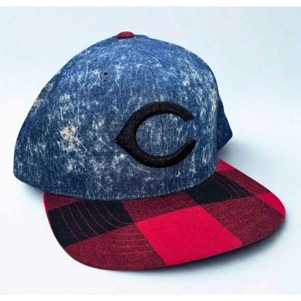 Cincinnati Reds American Needle Cooperstown Denim Plaid Strapback Hat OSFA MLB