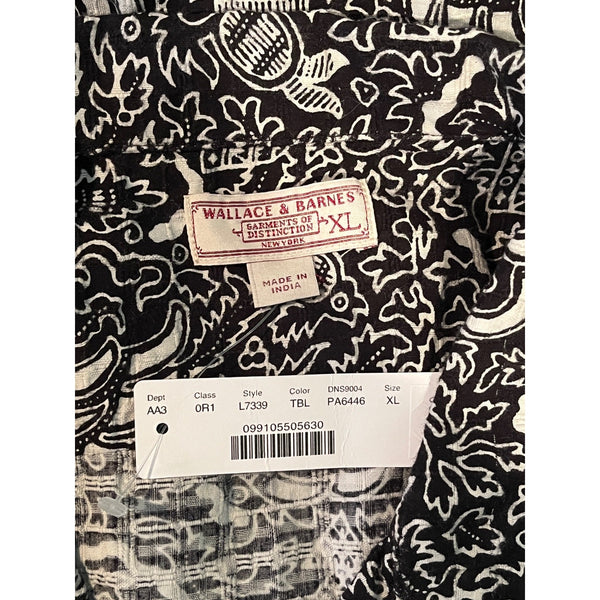Wallace & Barnes Camp Collar Shirt XL Black Dobby Scribble Print J.Crew NWT