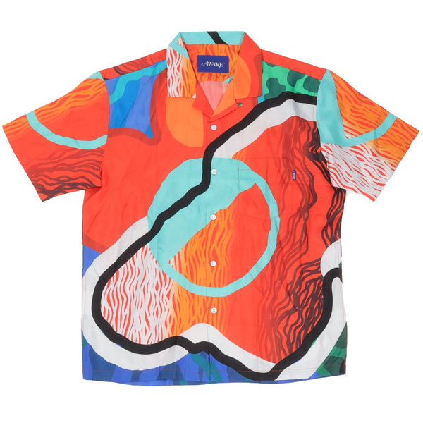 Awake NY x Sam Friedman Silk Shirt Orange Abstract Print Sz L NWOT RARE