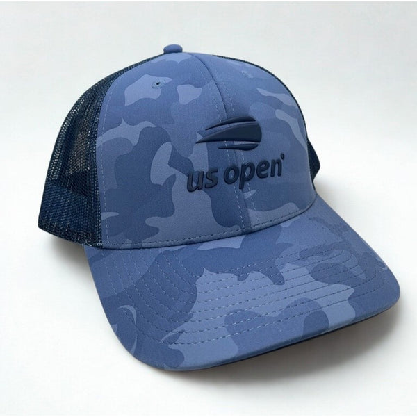 US Open Tennis American Needle Blue Camo Mesh Trucker Hat Adjustable EUC