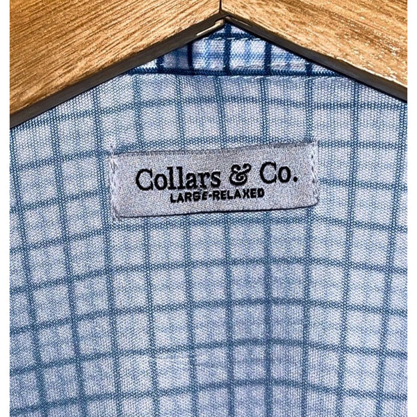 Collars & Co Large Blue Tattersall Polo Semi-Spread Dress Collar Performance NWT