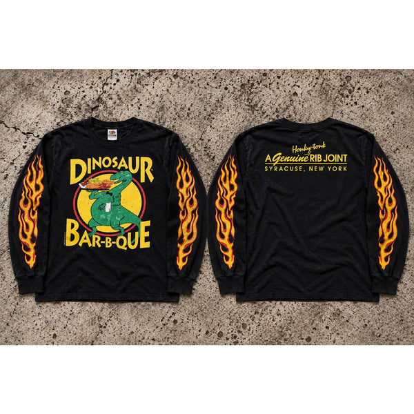 Dinosaur Bar-B-Que Flame Long Sleeve Shirt Black M Syracuse NY Y2K Vintage