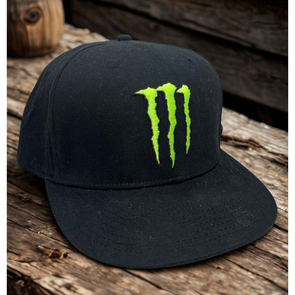 Monster Energy Snapback Hat Black Green Logo Cap Rare Underbrim Print OSFM