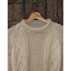 Aran Irish Wool Sweater Mens L Fisherman Cable Knit Chunky Cream Handmade