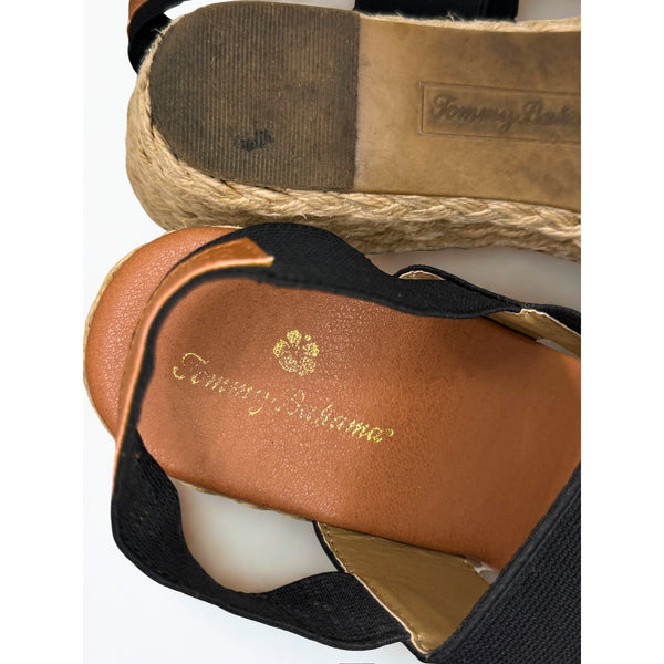 Tommy Bahama Sakura Elastic Wedge Sandals Black Sz 10