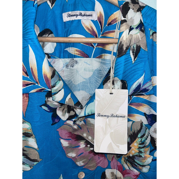 Tommy Bahama Jetties Beach Blooms Silk Blend Camp Shirt Blue 2XL NWT $148