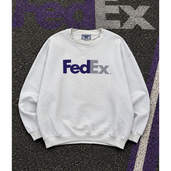 FedEx Lee Ultraweight Sweatshirt Mens Large White Logo Crewneck USA Vintage 90s
