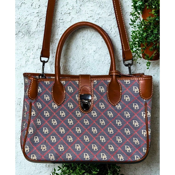 Dooney & Bourke Monogram Canvas Leather Tote Shoulder Bag Crossbody