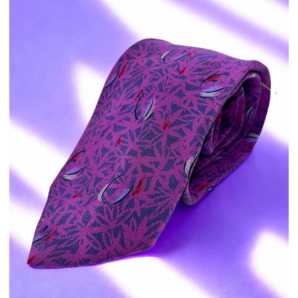 Yves Saint Laurent Vintage 80s Silk Tie Purple Geometric Handmade Italy Luxury