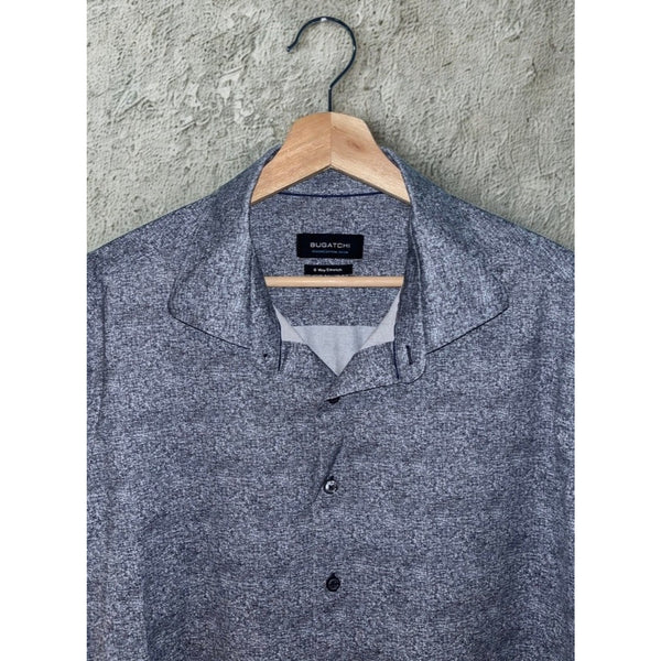 Bugatchi OoohCotton Tech Shirt XL Gray 8 Way Stretch Short Sleeve Button Up NWOT