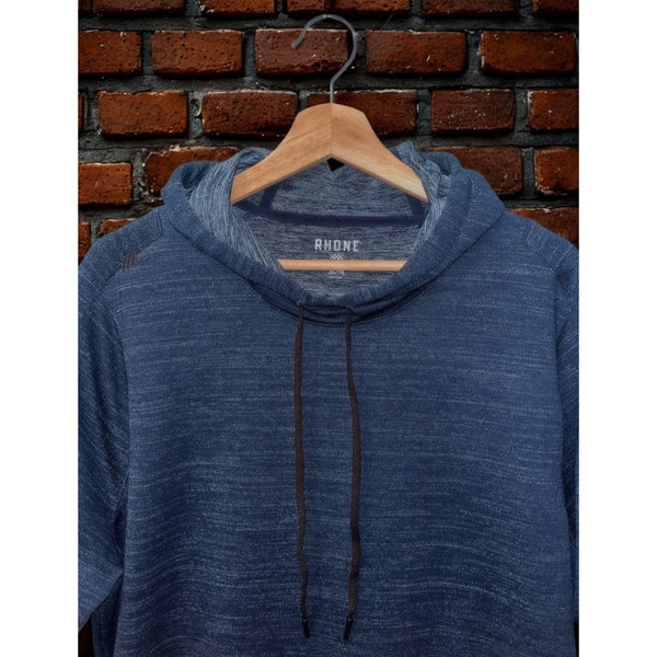 Rhone Luxe Short Sleeve Knit Hoodie XL Indigo Blue Pullover Performance $98 NWOT