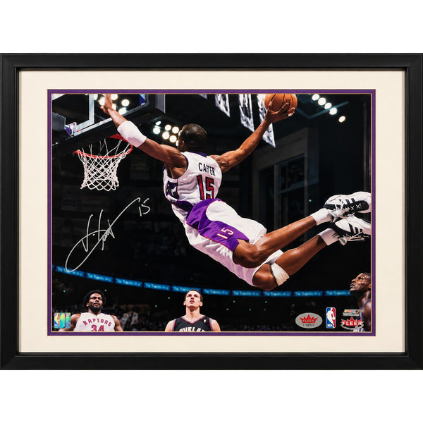 Vince Carter Signed 16x20 Man Can Fly Dunk Photo Fleer Framed 22x26 Raptors Rare