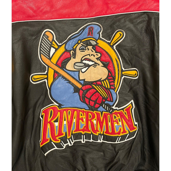 Jeff Hamilton Peoria Rivermen Reversible Leather Satin Jacket M 90’s Hockey VTG