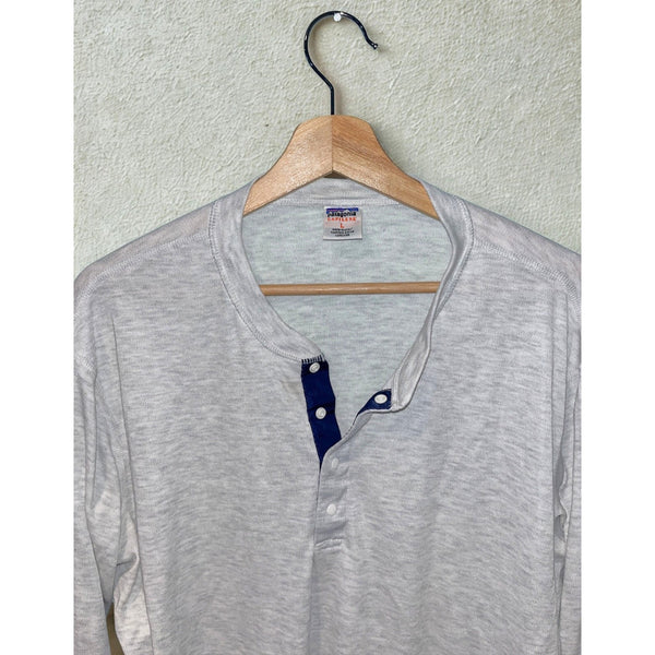 Patagonia Capilene Henley Shirt Mens L Base Layer Snap Made USA Gray Vintage