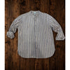 J. Peterman Grandad Band Collar Shirt Sz. XL Striped Brass Button Cotton Vintage